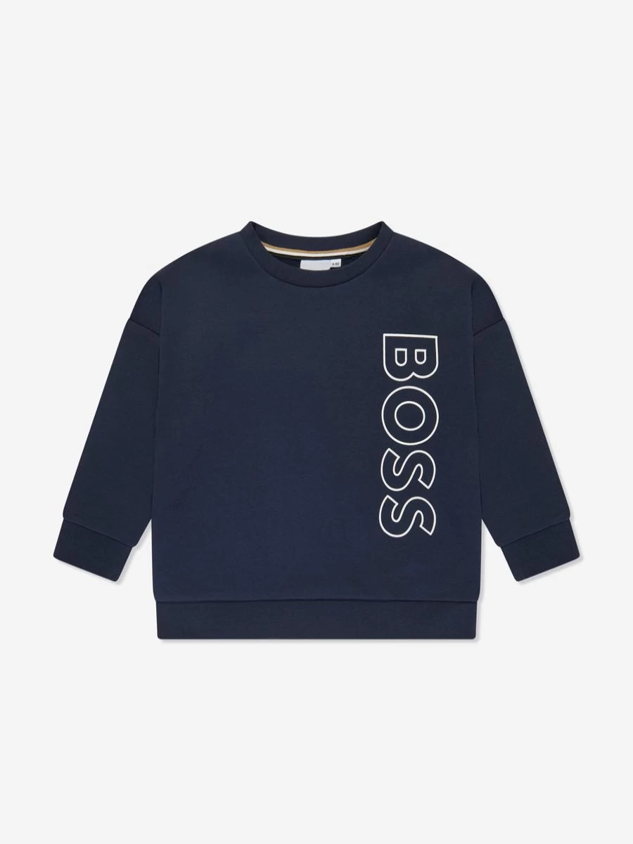 BOSS Boys Navy Logo Sweatshirt - Casual Pullover Hoodie for Kids