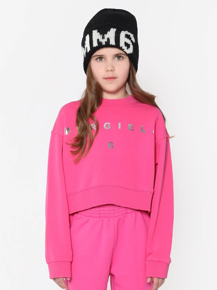 MM6 Maison Margiela Girls Pink Cropped Logo Sweatshirt