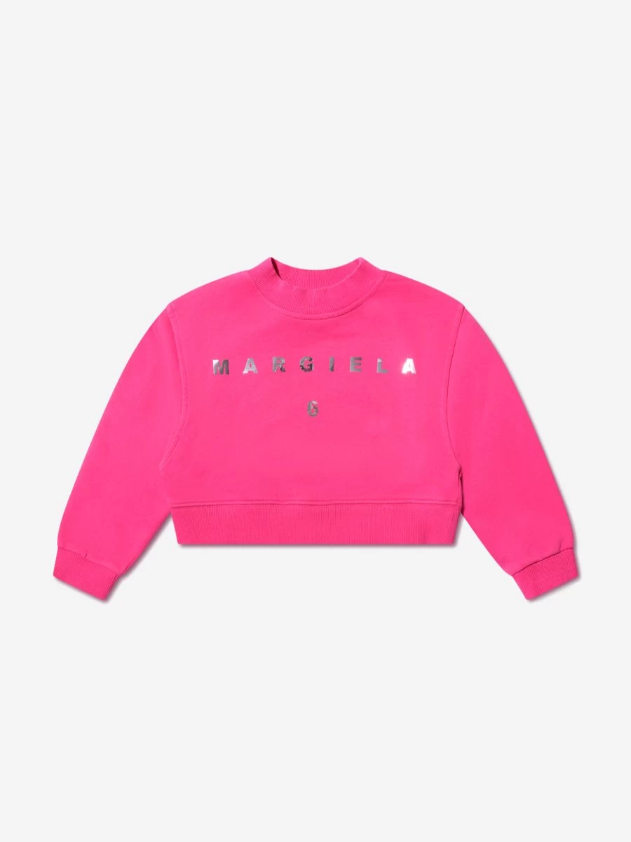 MM6 Maison Margiela Girls Pink Cropped Logo Sweatshirt