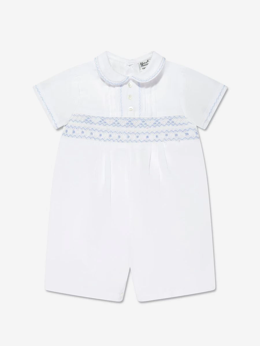 Sarah Louise Baby Boys White Romper - Soft & Comfortable Infant Bodysuit