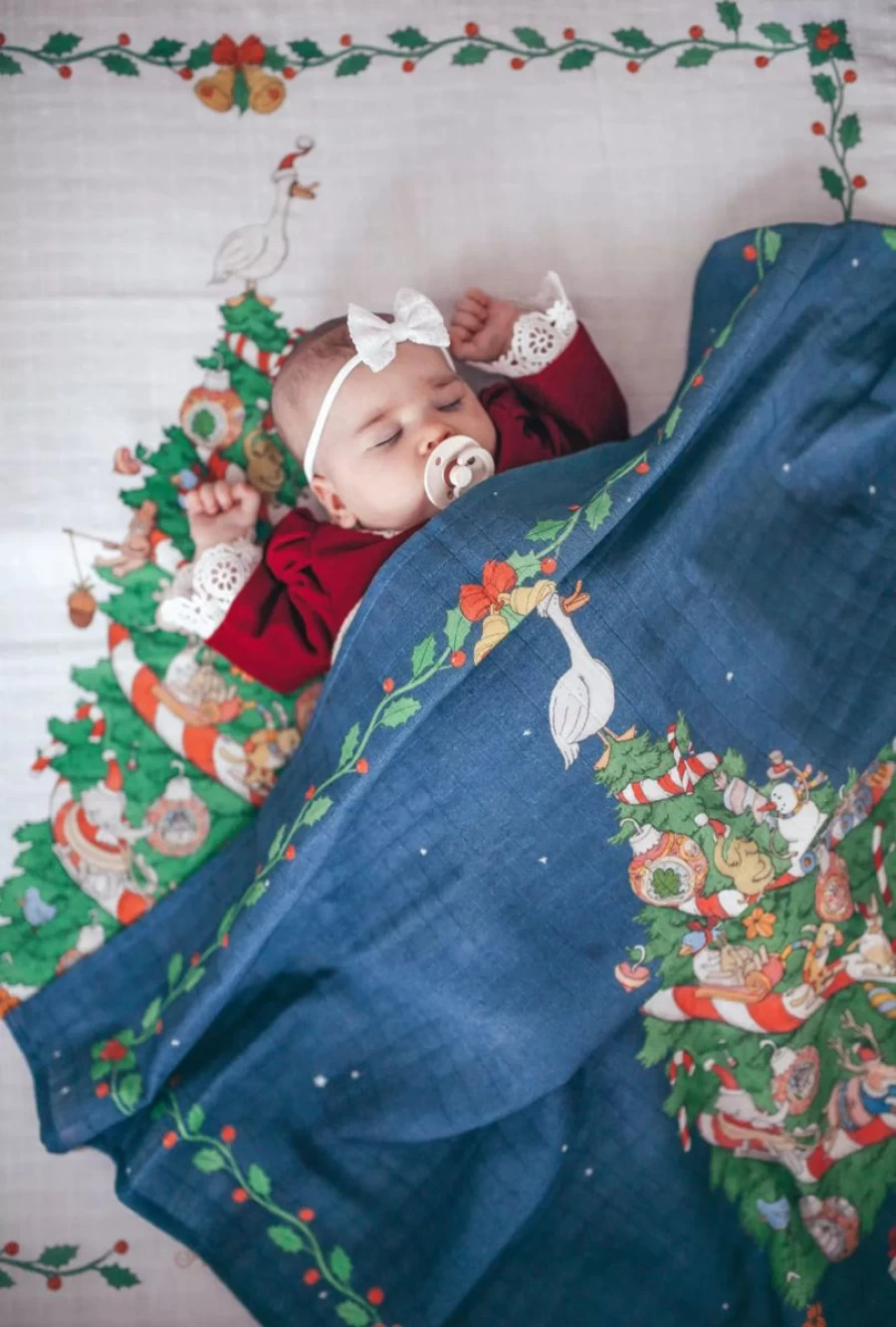 Atelier Choux Blue Baby Christmas Eve Swaddle Blanket for Newborns