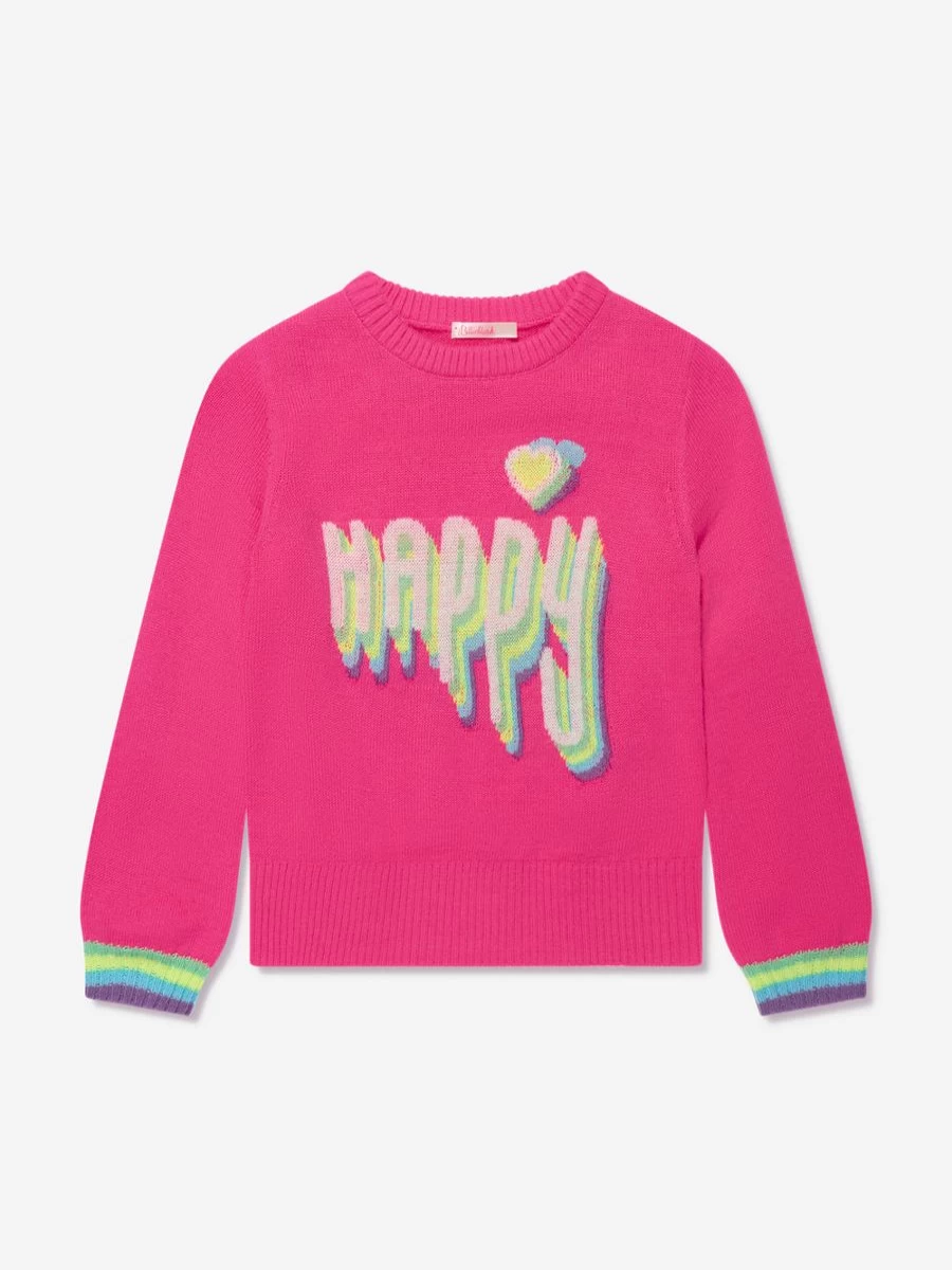 "Billieblush Pink Knitted Happy Jumper for Girls - Cozy & Stylish"