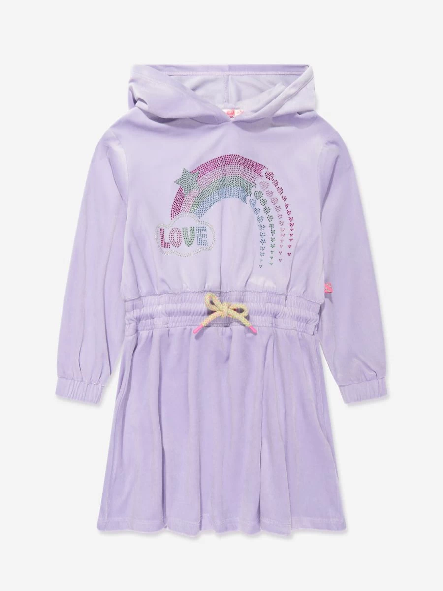 Billieblush Teen Girls Lilac Velour Hooded Dress - Soft Casual Pullover Hoodie Dress
