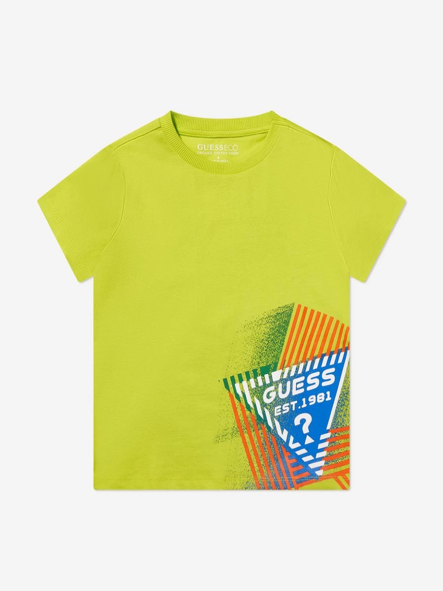 Guess Boys Green Logo Print T-Shirt for Kids Casual Wear