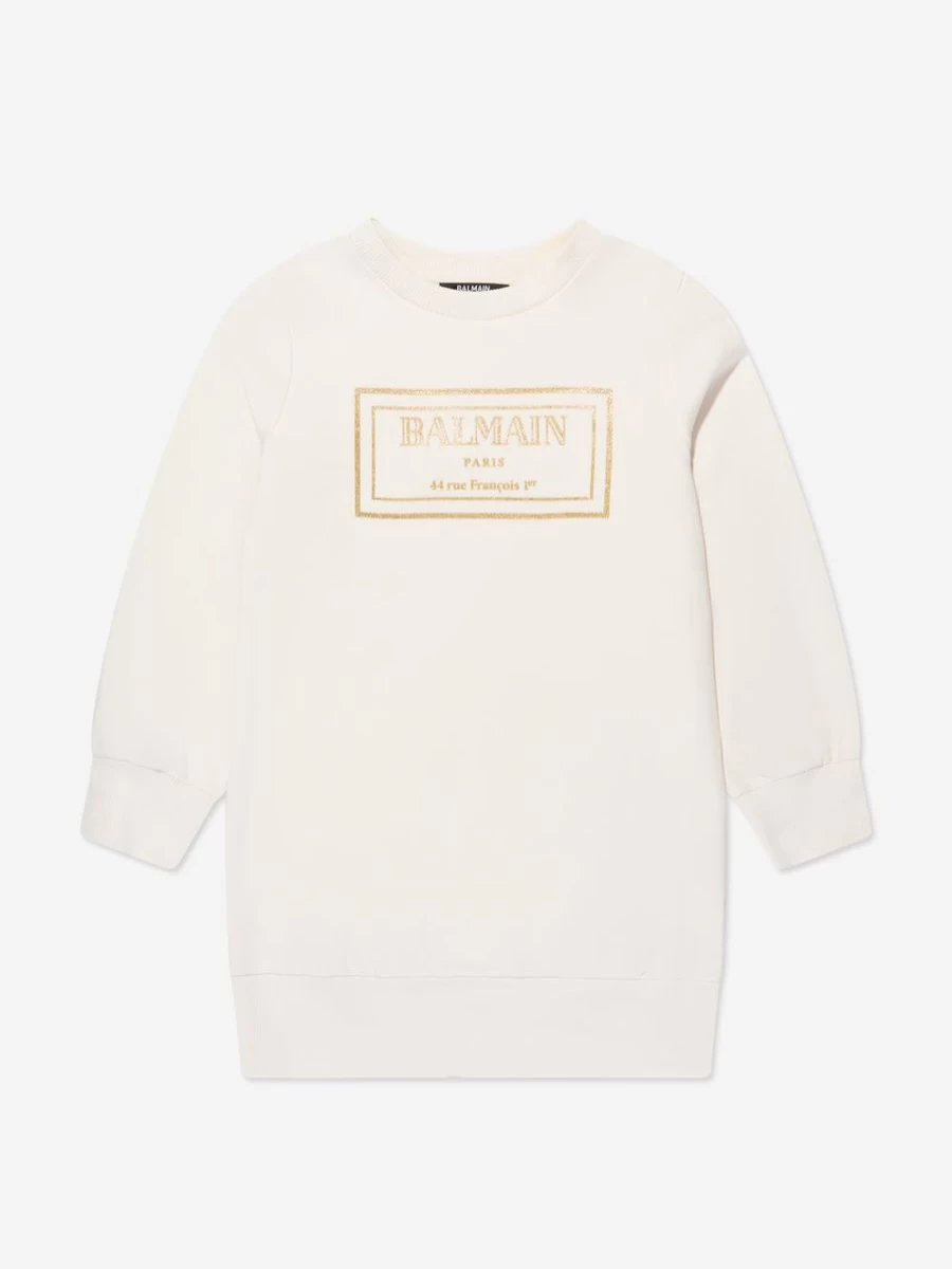 Balmain Teen Girls Ivory Logo Sweater Dress