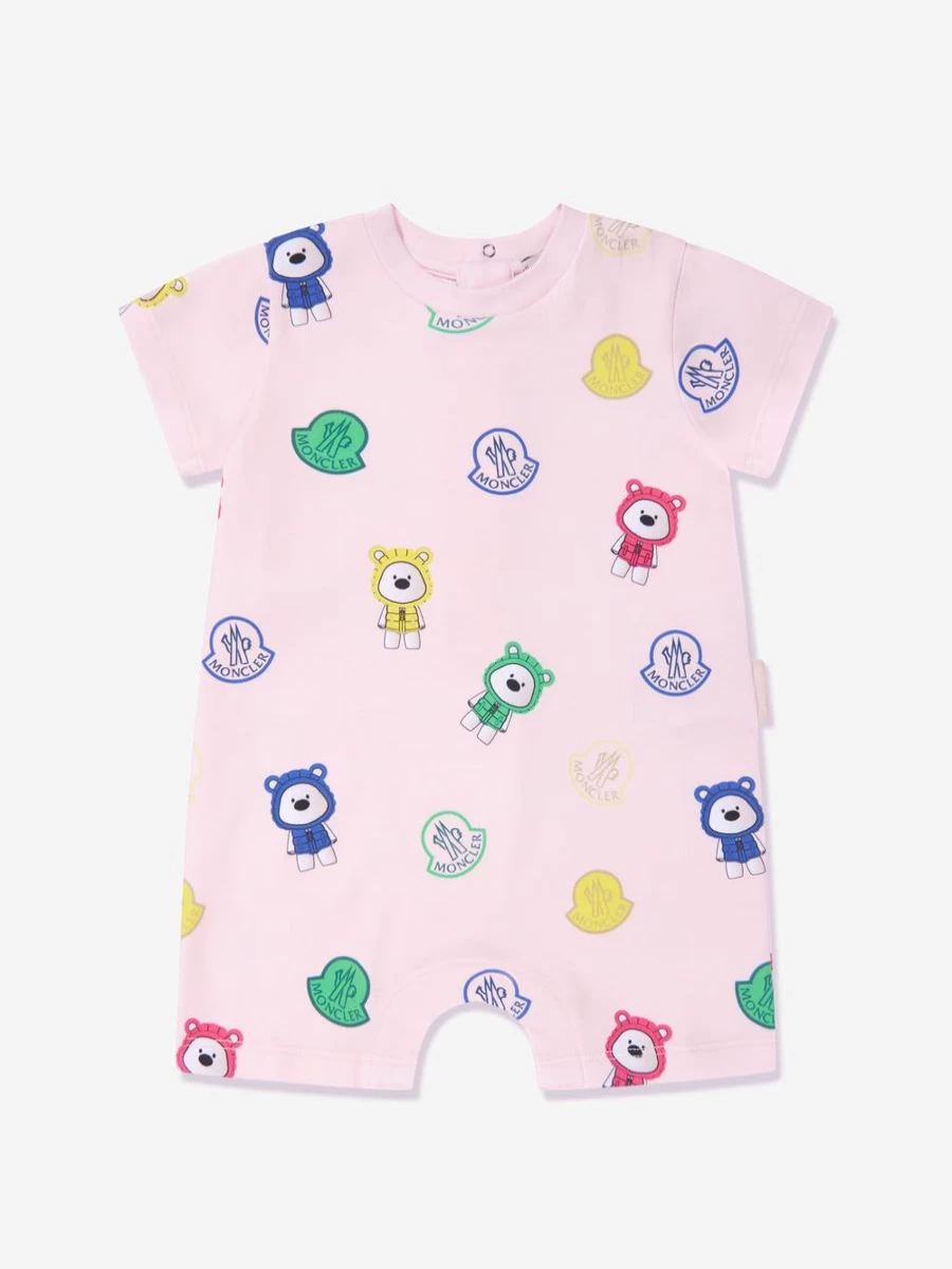 Moncler Enfant Baby Girls Pink Bear Print Romper - Adorable Toddler Outfit