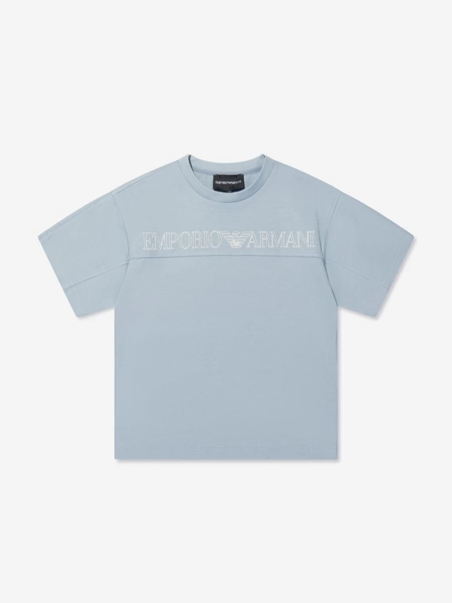 Emporio Armani Teen Boys Blue Logo T-Shirt | Casual Short Sleeve Cotton Top