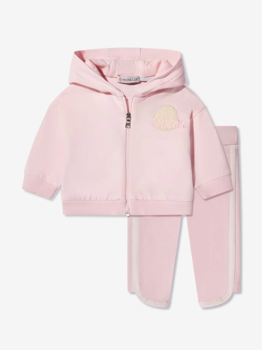 Moncler Enfant Baby Girls Pink Logo Tracksuit - Soft Cotton Casual Outfit