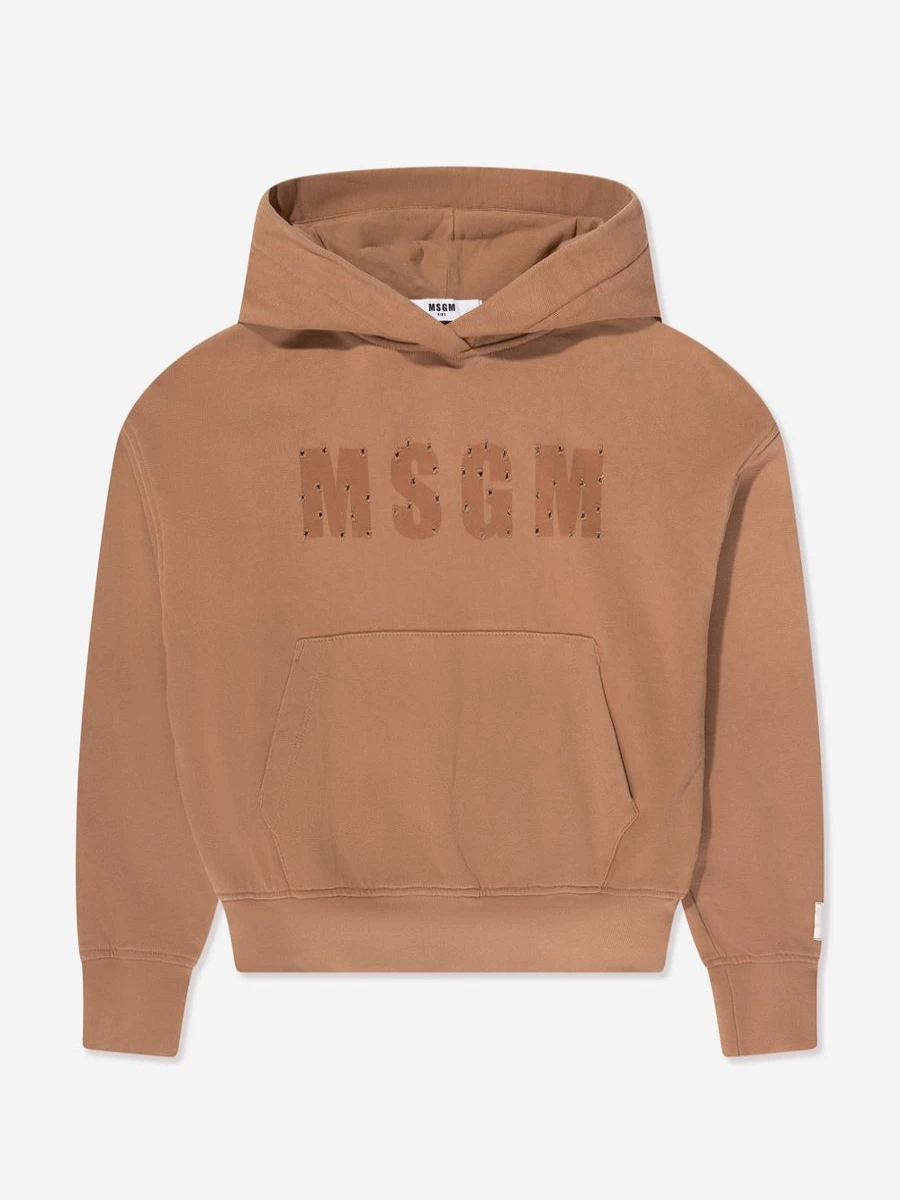MSGM Boys' Brown Kids Logo Hoodie for Stylish Comfort