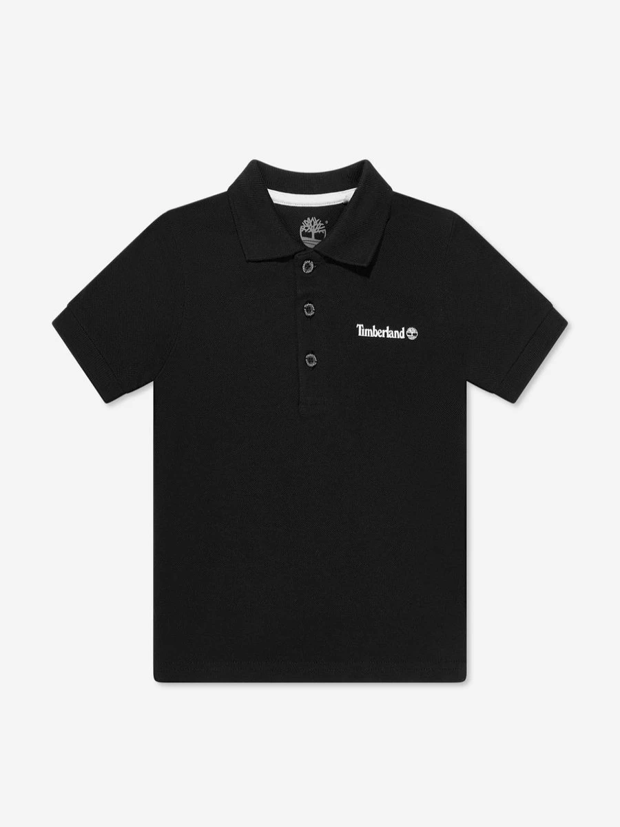 Timberland Teen Boys' Black Logo Polo Shirt - Classic Cotton Comfort Fit