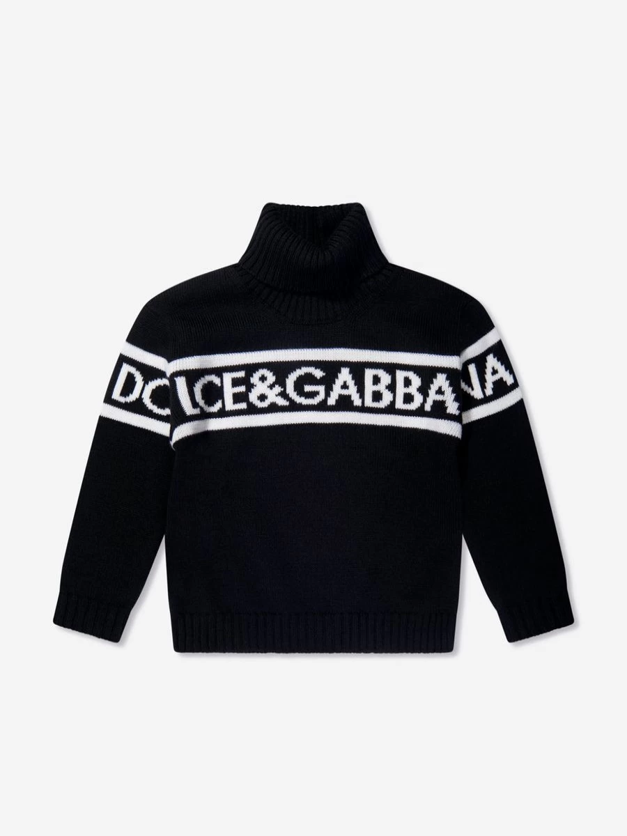 Dolce & Gabbana Kids Boys Black Wool Turtleneck Sweater