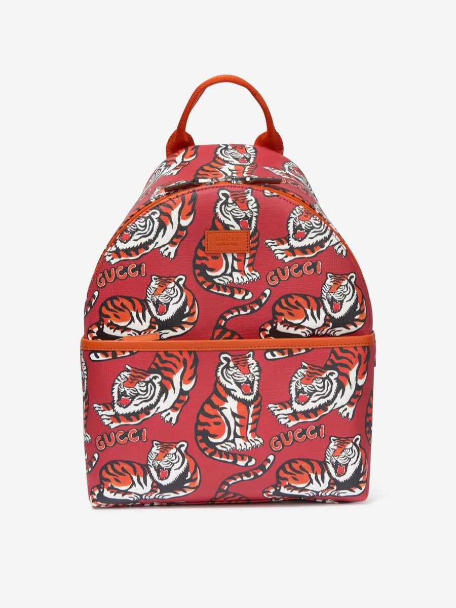 Gucci Kids Boys Red Tiger Print Backpack for School and Travel