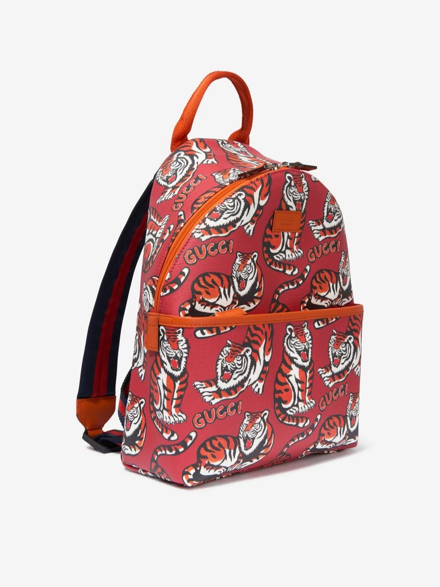 Gucci Kids Boys Red Tiger Print Backpack for School and Travel