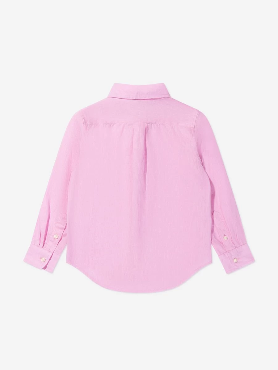 Ralph Lauren Kids Teen Boys Pink Linen Logo Shirt - Casual Summer Top