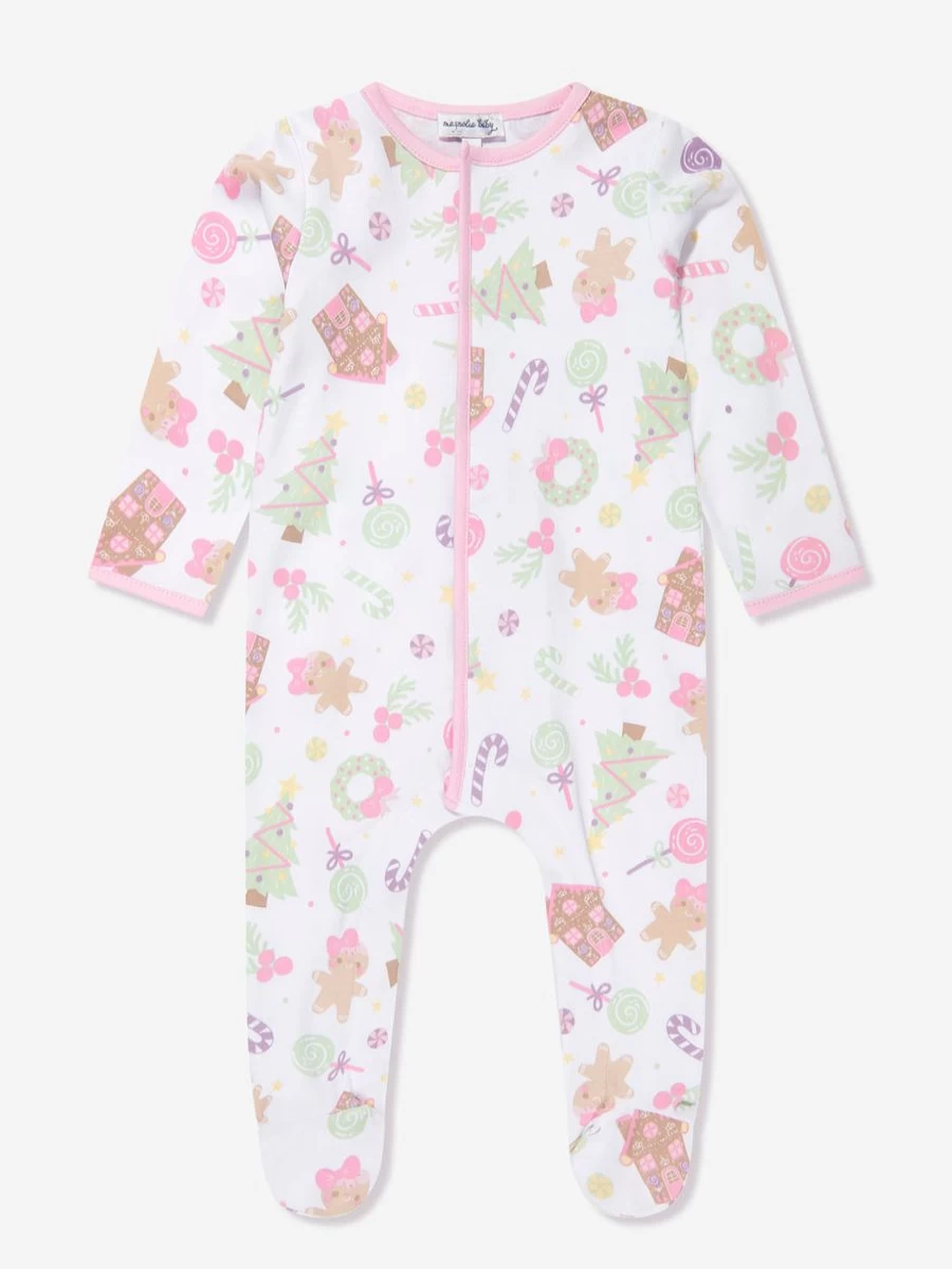 Magnolia Baby Girls Pink Sweet Gingerbread Babygrow - Festive Holiday Outfit