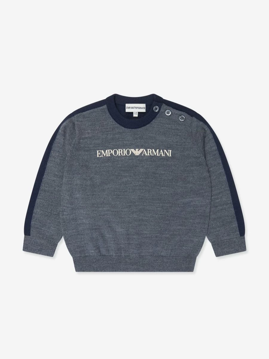Emporio Armani Baby Boys Grey Wool Jumper - Soft Knit Sweater for Toddlers