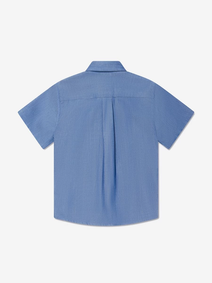 Versace Boys' Blue Chambray Short Sleeve Shirt for Kids