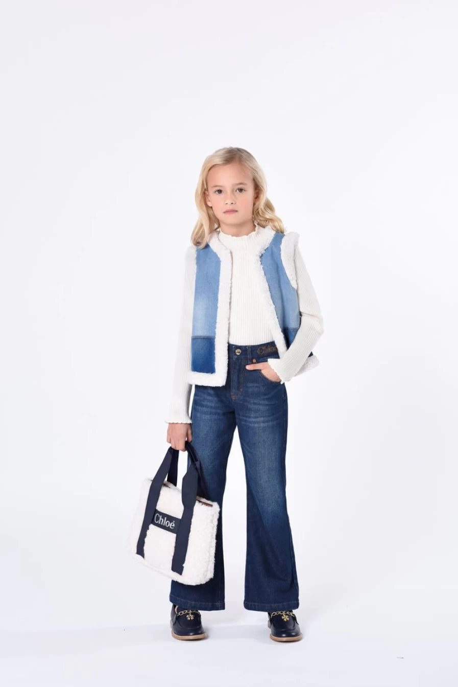 Chloé Girls' Blue Denim Jeans for Kids - Stylish & Comfortable