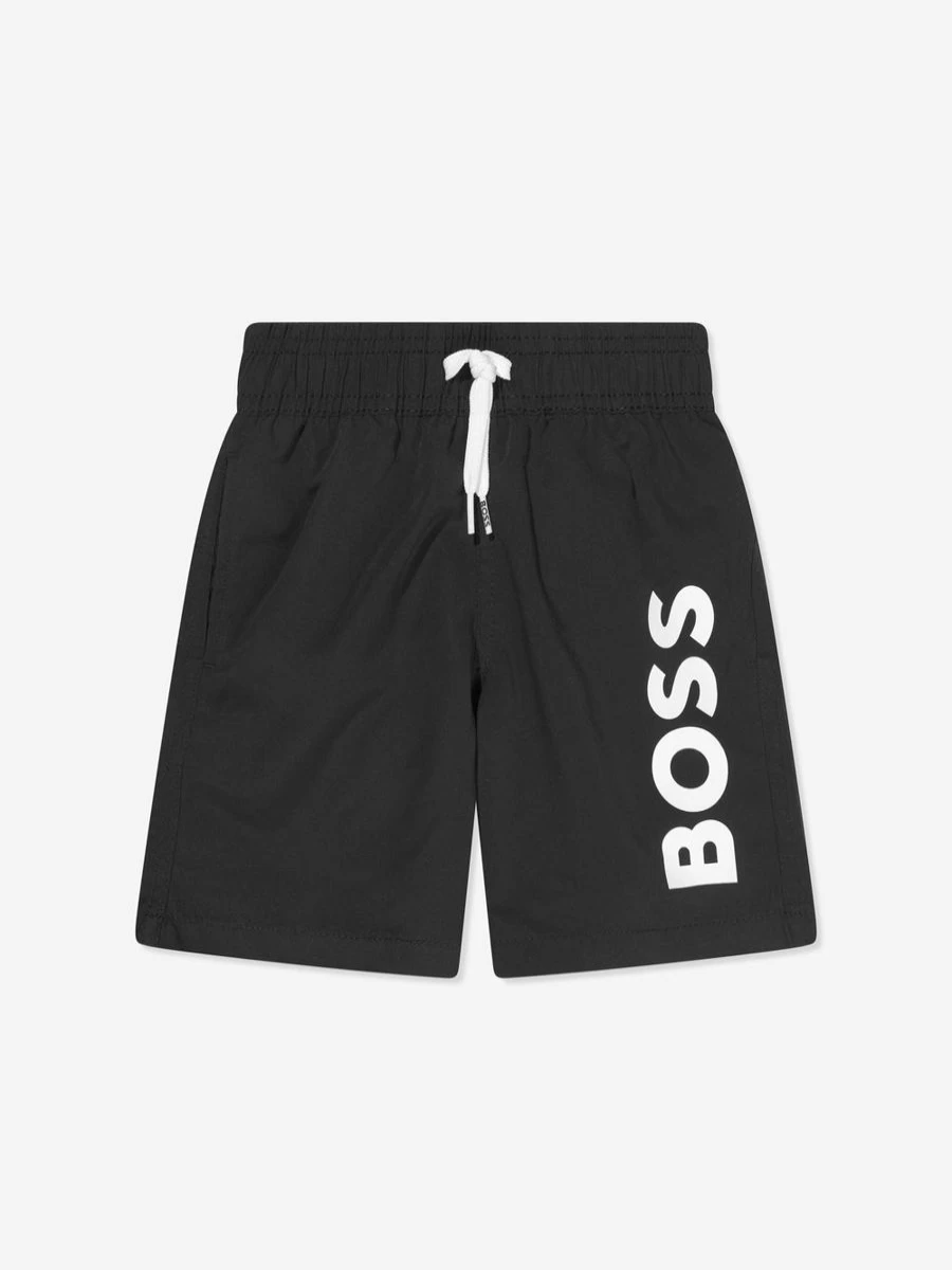 BOSS Teen Boys' Black Logo Swim Shorts for Active Water Sports