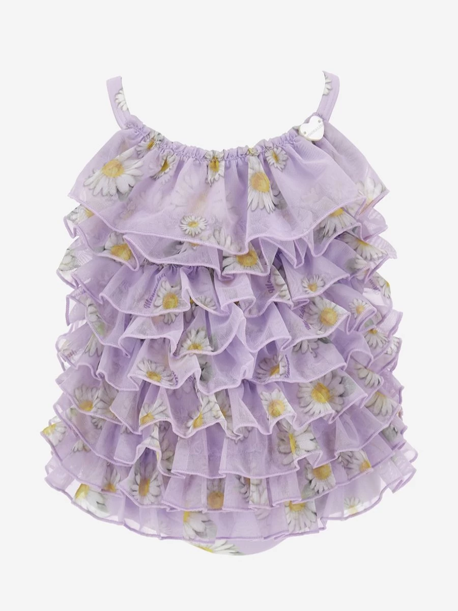 Monnalisa Baby Girls Purple Daisy Tulle Swimsuit for Toddler Swimwear