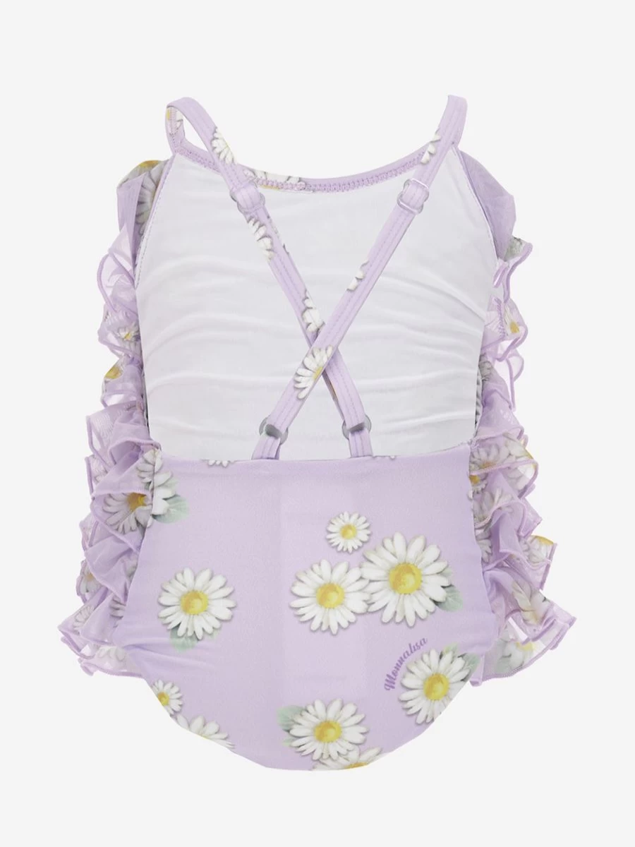 Monnalisa Baby Girls Purple Daisy Tulle Swimsuit for Toddler Swimwear