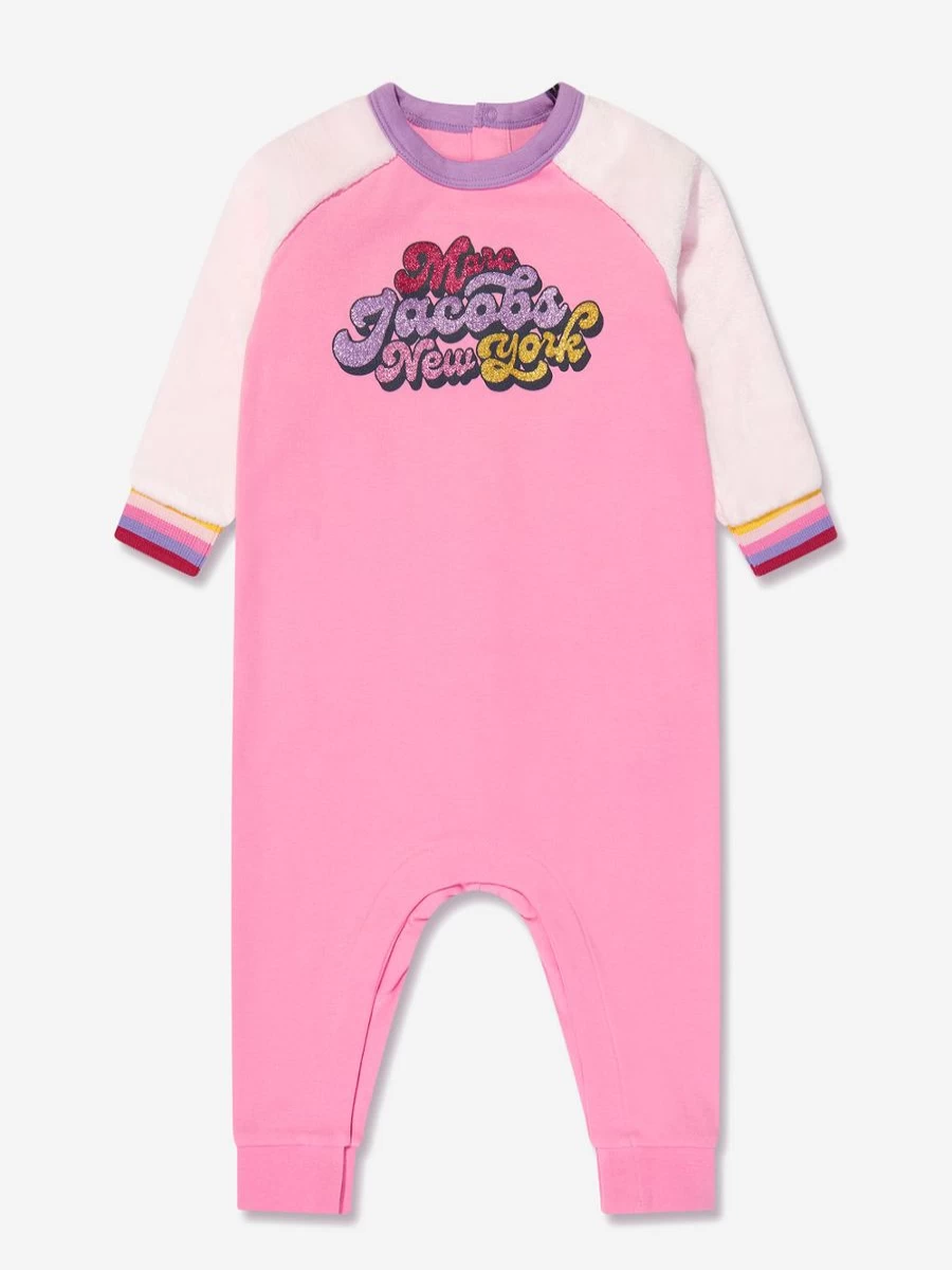MARC JACOBS Baby Girls Pink Glitter Logo Romper - Soft Cotton Jumpsuit for Infants