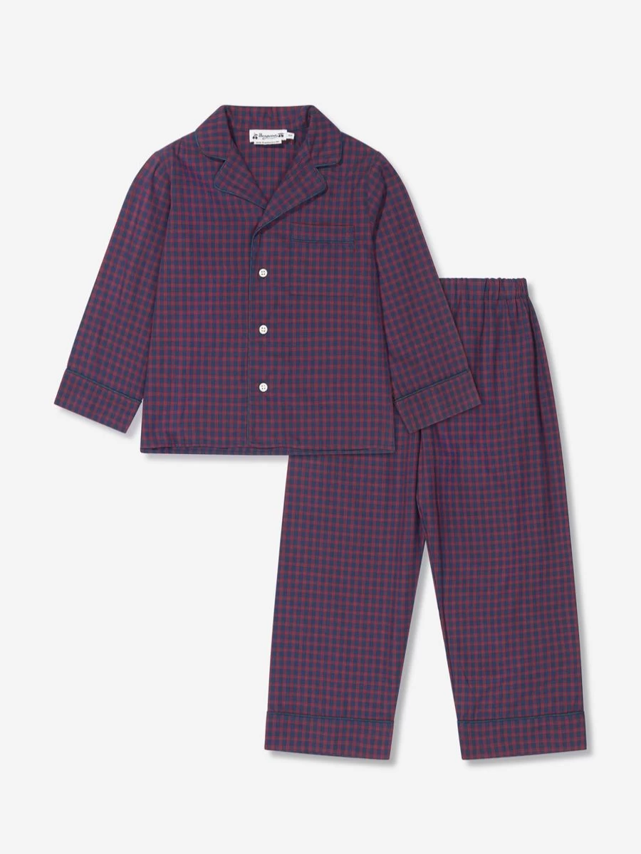 Bonpoint Girls Navy Checkered Pajamas - Soft Cotton Sleepwear for Girls
