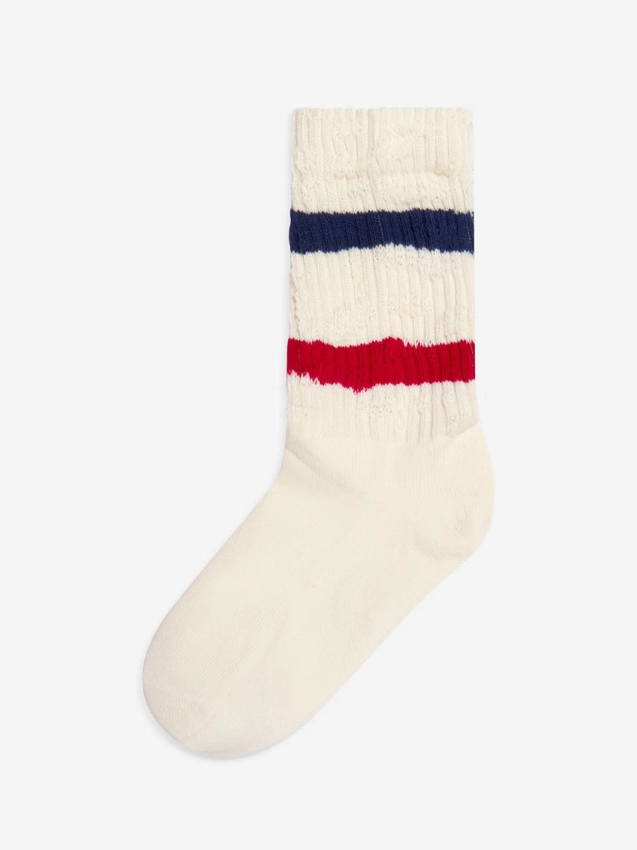 Golden Goose Kids Girls Ivory High Rib Striped Distressed Socks