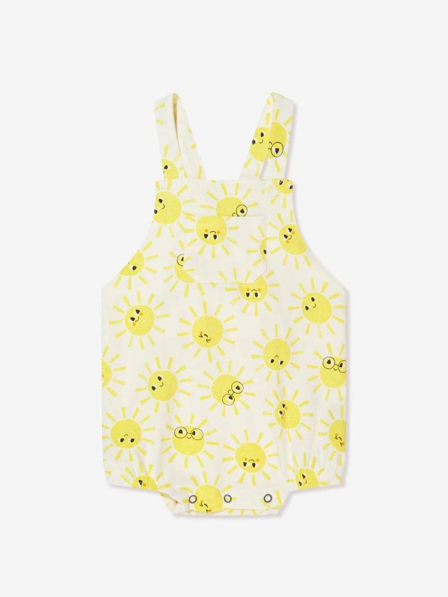The Bonnie Mob Girls Ivory Organic Cotton Bubble Romper - Sunshine Dungaree for Baby