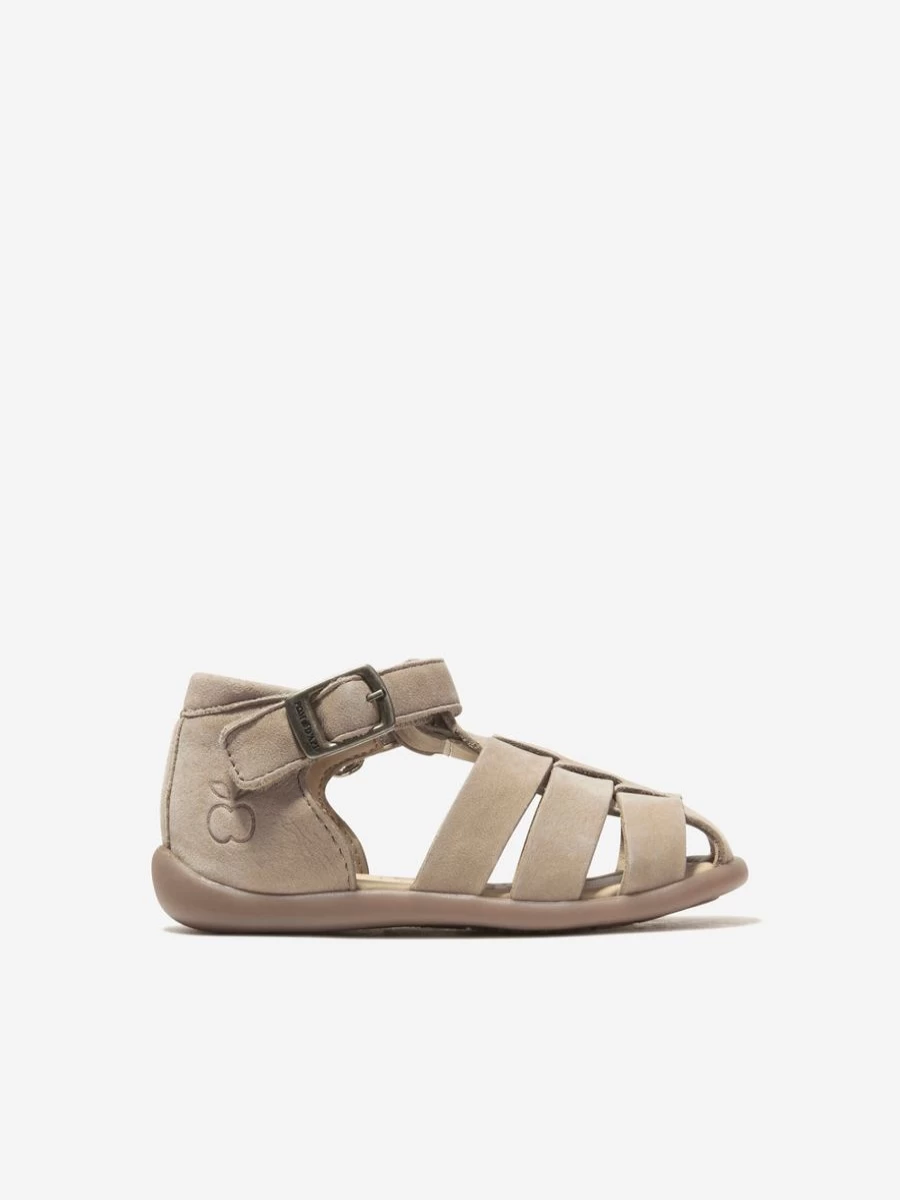 Pom D'Api Baby Stone Leather Buckle Sandals with Stand-Up Papy Design