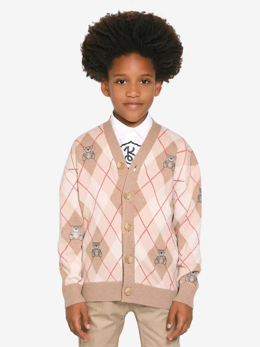 Burberry Kids Boys Beige Baile Bear Argyle Knit Cardigan Sweater