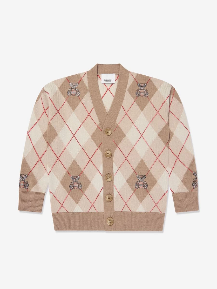 Burberry Kids Boys Beige Baile Bear Argyle Knit Cardigan Sweater