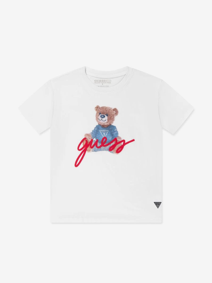 Guess Boys White Bear Logo Graphic Cotton T-Shirt for Kids