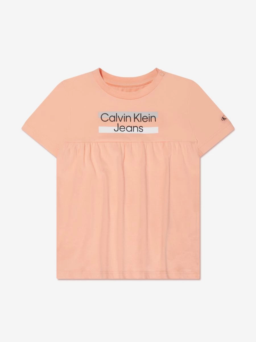 Calvin Klein Jeans Girls Hero Logo Peach Dress for Baby & Toddler