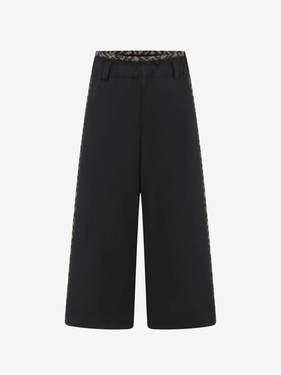 Fendi Kids Girls Black Wide Leg Pants with Logo Design
