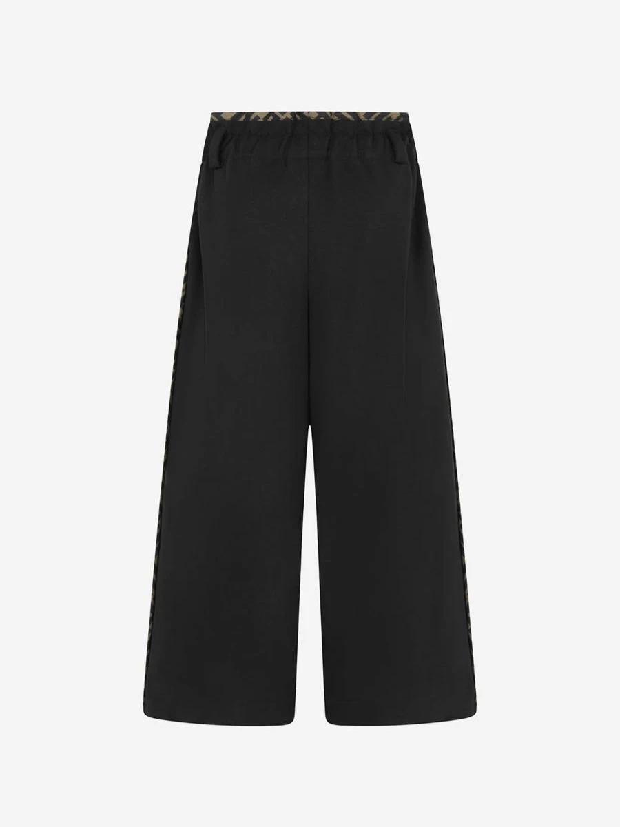 Fendi Kids Girls Black Wide Leg Pants with Logo Design