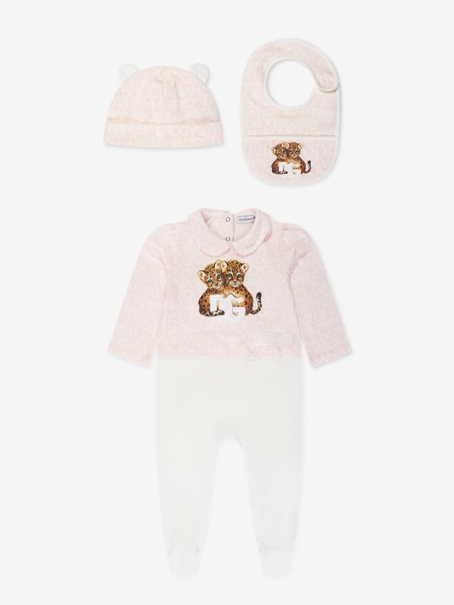 Dolce & Gabbana Kids Pink Leopard Babygrow Gift Set for Baby Girls