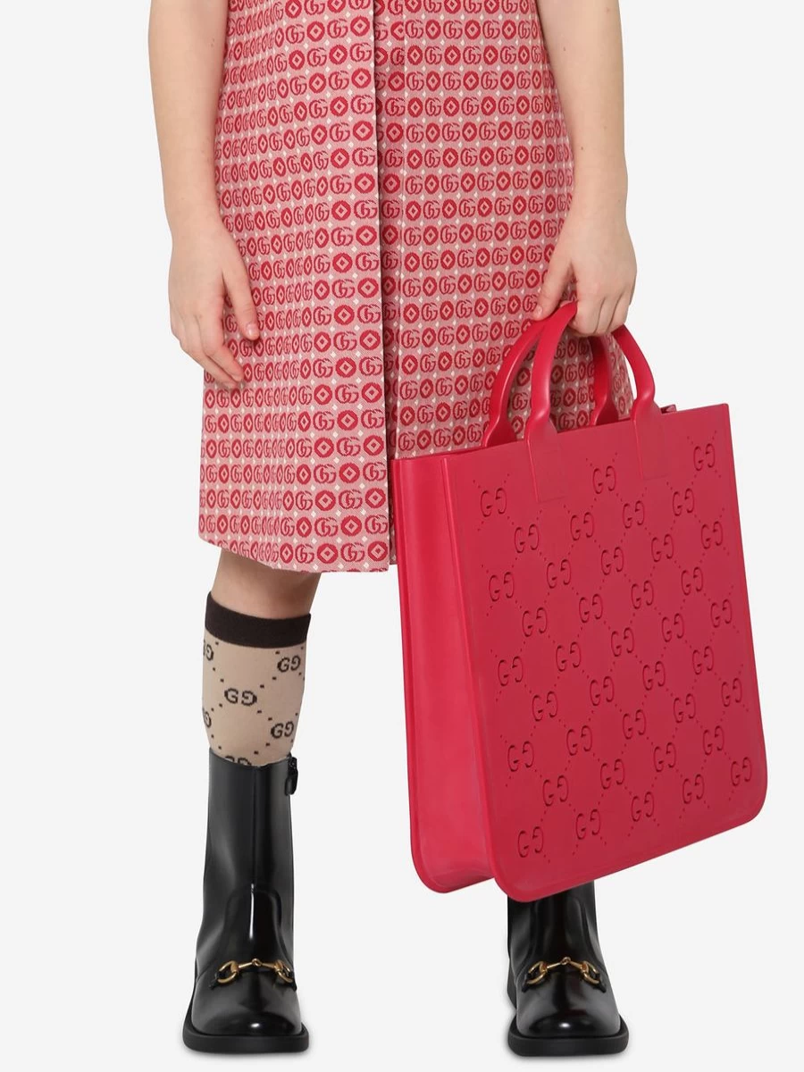 Gucci Kids Pink GG Monogram Rubber Tote Bag for Girls