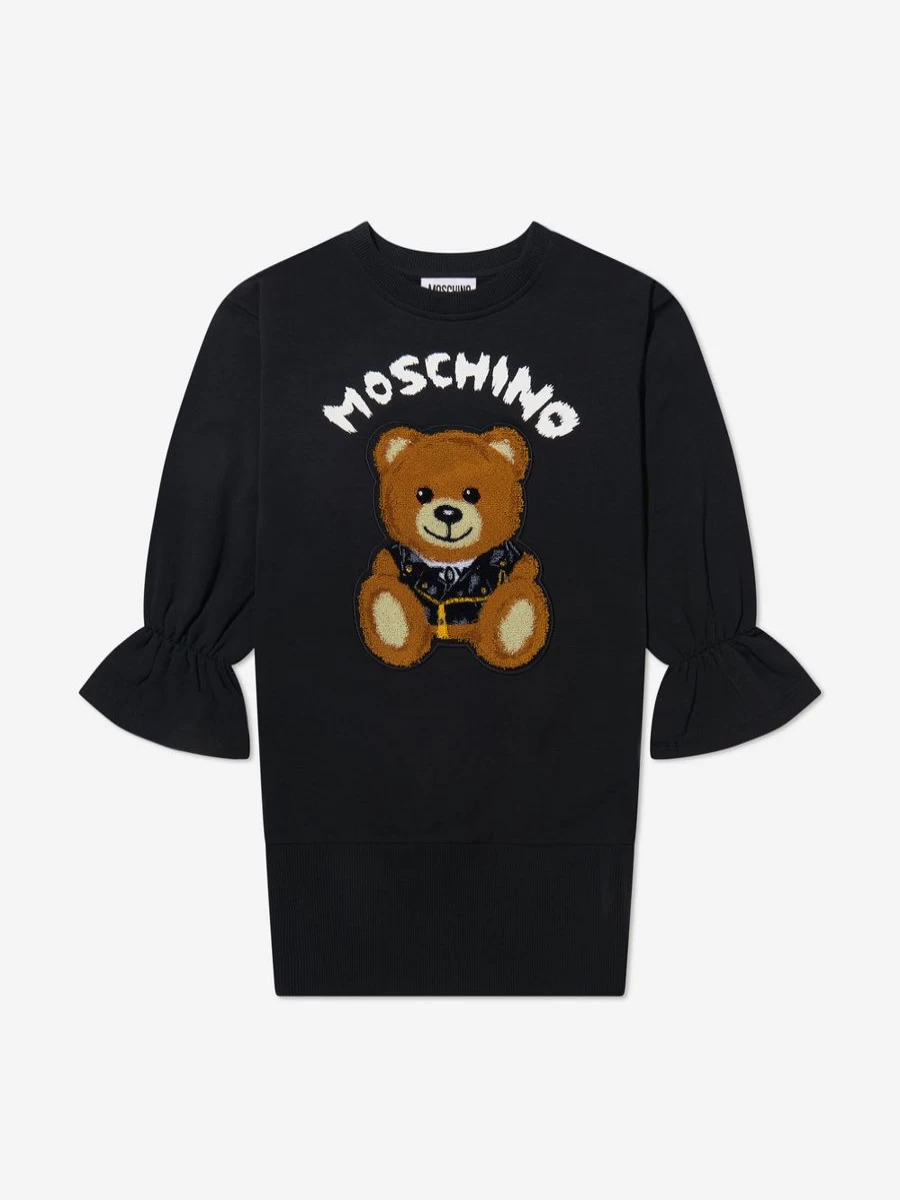 Moschino Kids Girls Teddy Bear Embroidered Dress - Adorable Cartoon Print Casual Outfit