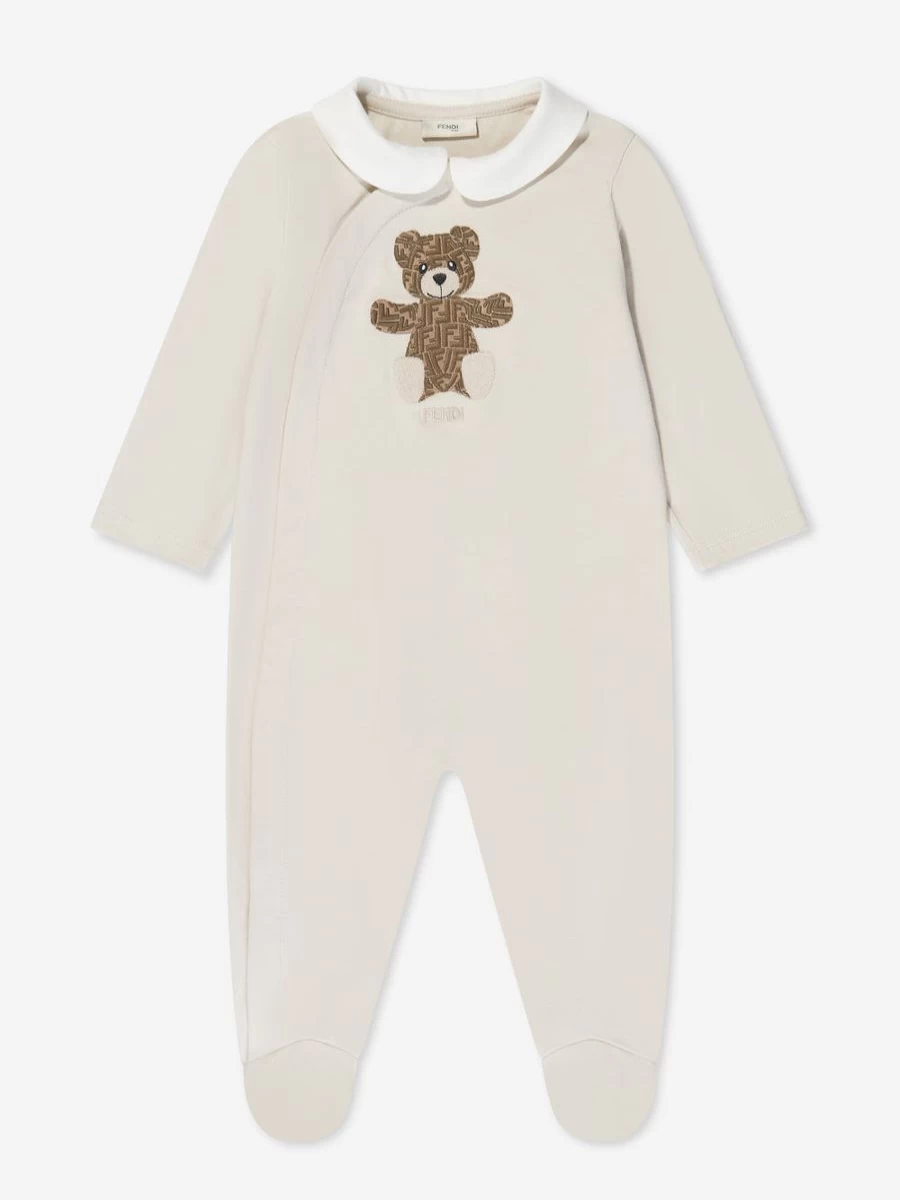 Fendi Kids Baby Girl Bear Print 2-Piece Babygrow Gift Set in Beige | Luxurious Baby Outfit