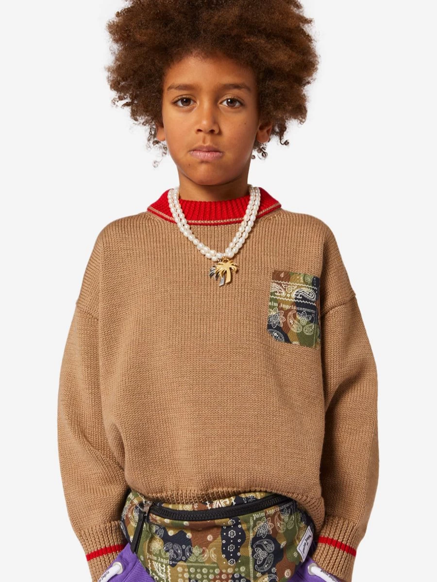 Palm Angels Teen Beige Camo Jumper - Boys Brush Print Sweatshirt