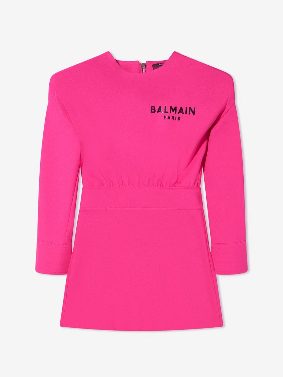 Balmain Girls' Long Sleeve Shoulder Pad Dress for Fashionable Kids