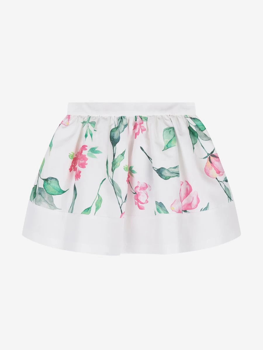 Mama Luma Teen Girls Ivory Floral Print Skirt - Elegant Flowy A-Line Skirt for Teens