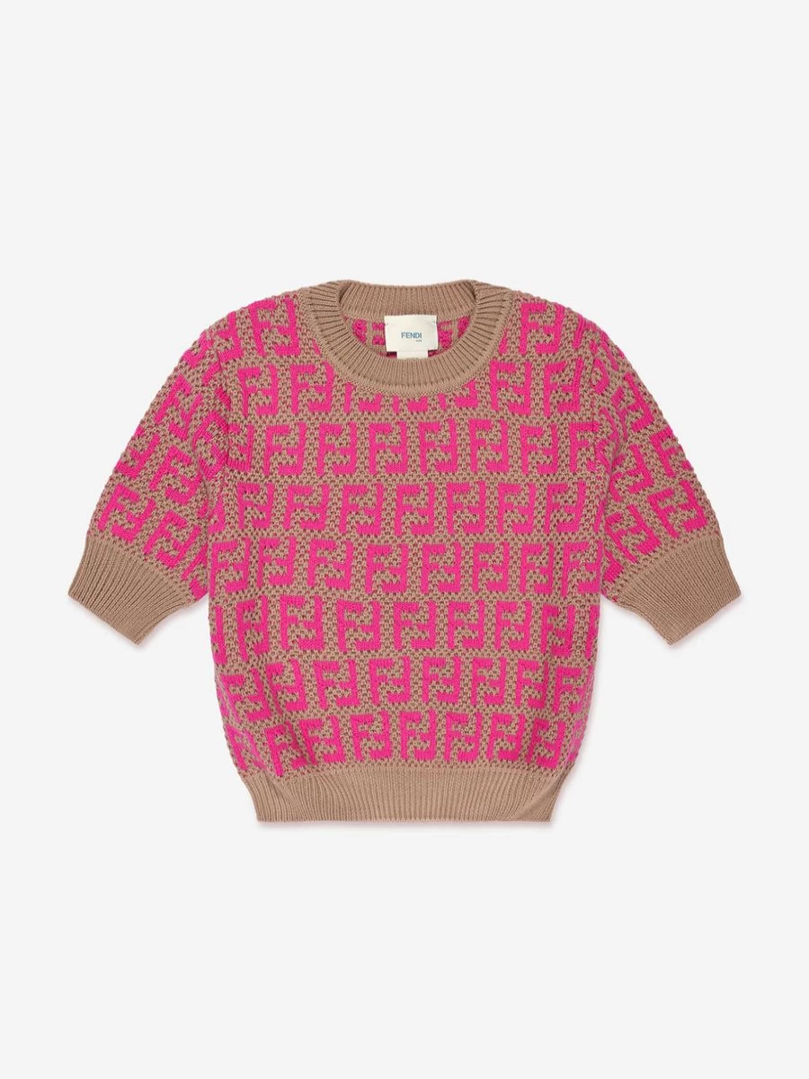 Fendi Kids Girls Pink Knitted Logo Sweater Top