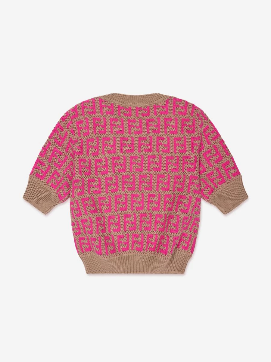 Fendi Kids Girls Pink Knitted Logo Sweater Top