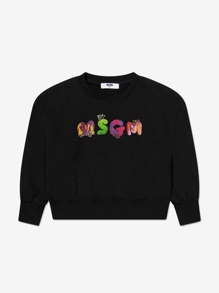 MSGM Girls Black Logo Sweatshirt for Teens - Trendy Pullover Hoodie