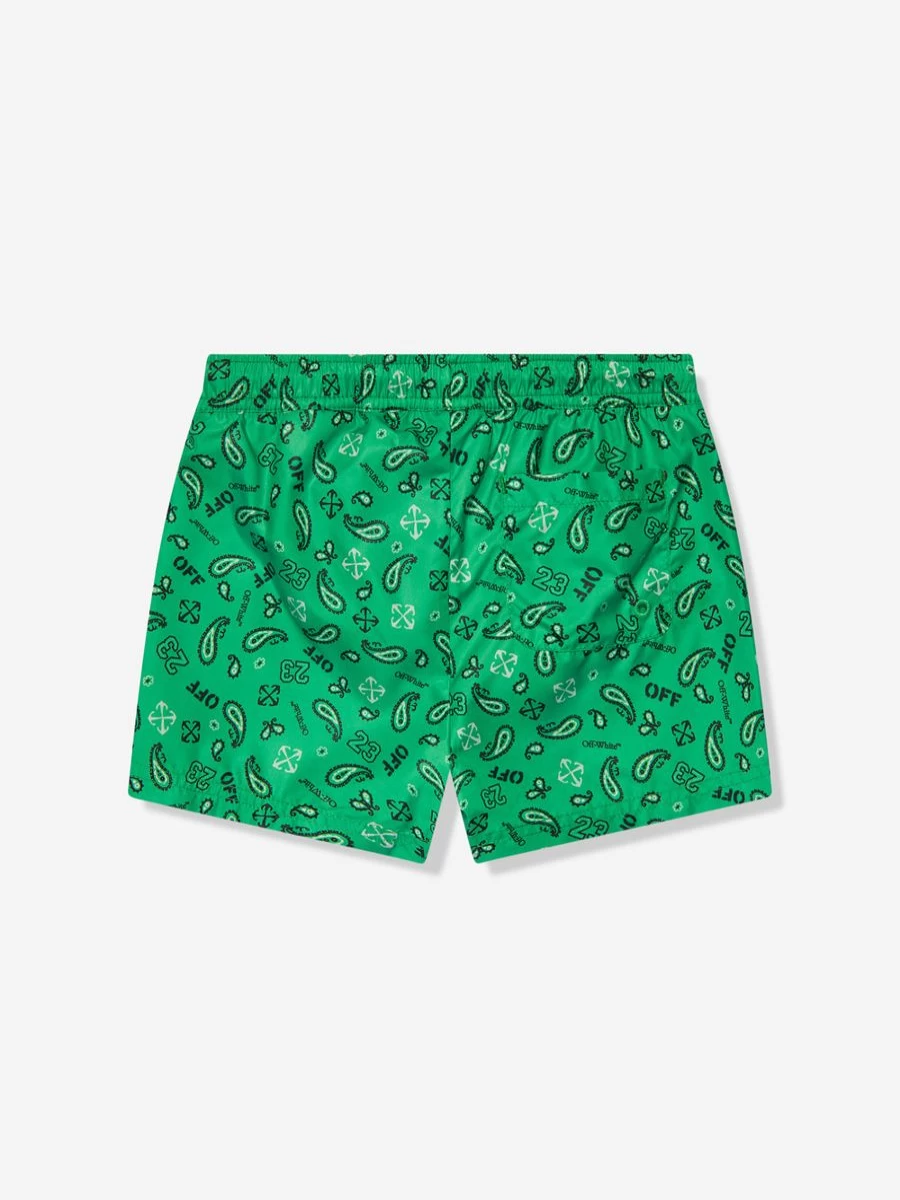 Off-White Boys Green Bandana Print Swim Shorts for Beach & Pool