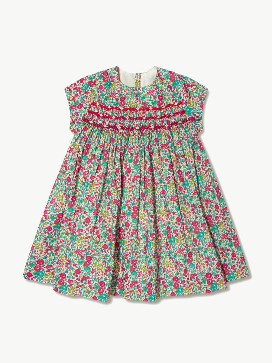 Bonpoint Baby Girls Floral Smocked Maruska Dress in Mint - Elegant French Designer Outfit for Infants & Toddlers