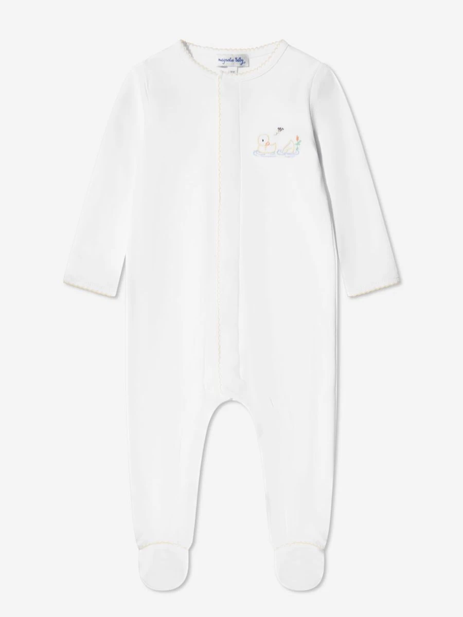 Magnolia Baby Boys Vintage Duckies Embroidered White Babygrow - Classic Ducky Design