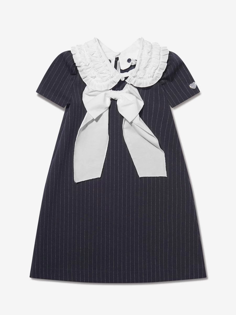 Monnalisa Girls Pinstripe Milano Bow Dress - Elegant Striped Dress for Girls by Childsplay Clothing